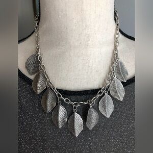 Boho Silver Natural Leaf Necklace